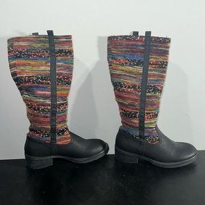 Sbicca Vintage Collection boots. Colorful fabric and faux leather mid calf boots